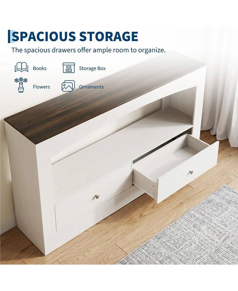 Gaomon 63" Console Table, Entryway Sofa Table with 2 Drawers and Open Storage Shelf, Farmhouse Wood Accent for Hallway, Foyer, Living Room