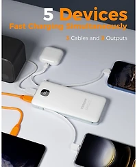 Tessan 10000mAh Portable Charger with Built-In Cables and 20W Pd for Compatible Devices