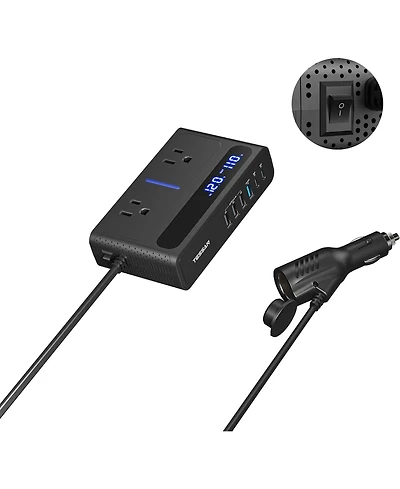 Tessan 200W 65W Usb-c 2 Ac Outlets Car Power Inverter