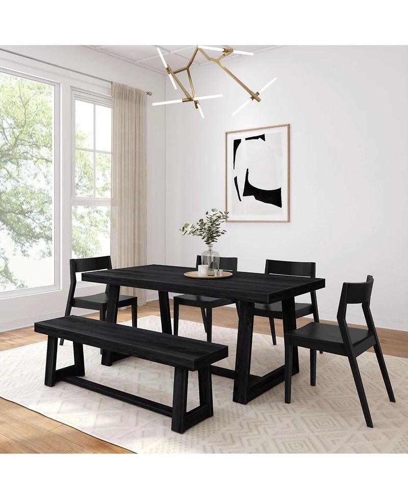 Plank+Beam 7 inch Classic Solid Wood Dining Table Set with Bench and 4 chairs