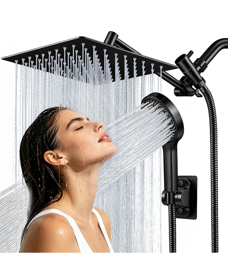 Cyqbd 8" Shower Head Rain Handheld Spray Extension Arm Flow Regulator System