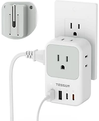 Tessan 20W Usb-c Foldable Wall Charger with Ac Outlets and Usb Ports for Compatible Devices