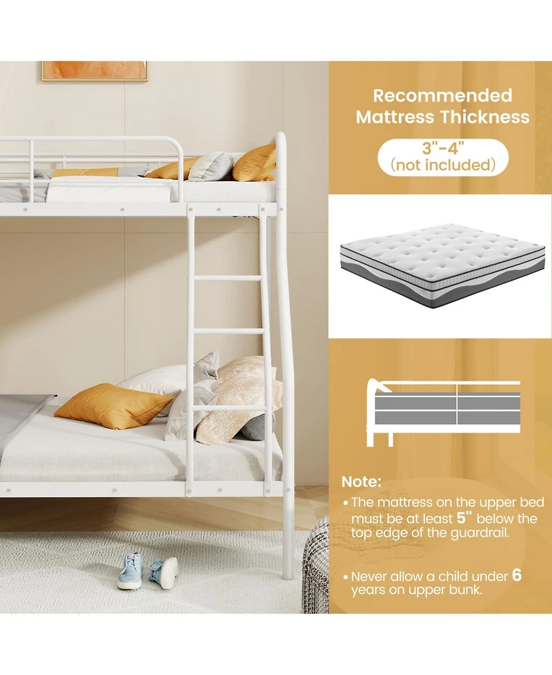 Sugift Twin Over Full Bunk Bed with Ladder and Full-Length Guardrails