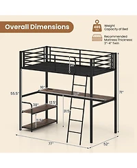Sugift Twin Loft Bed with Desk Shelves and Charging Station for Kids and Adults