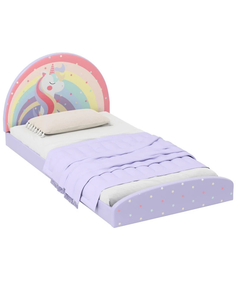 Sugift Twin Upholstered Kids Floor Bed Frame