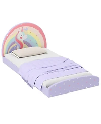 Sugift Twin Upholstered Kids Floor Bed Frame
