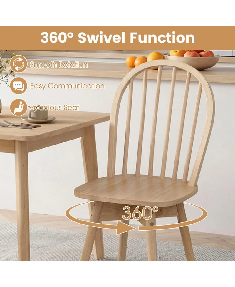 Sugift Set of 4 Swivel Windsor Dining Chairs with Solid Rubber Wood Frame