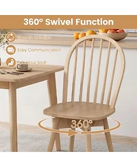 Sugift Set of 4 Swivel Windsor Dining Chairs with Solid Rubber Wood Frame