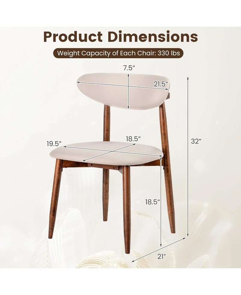 Sugift Set of 4 Fabric Upholstered Dining Chairs with Curved Backs