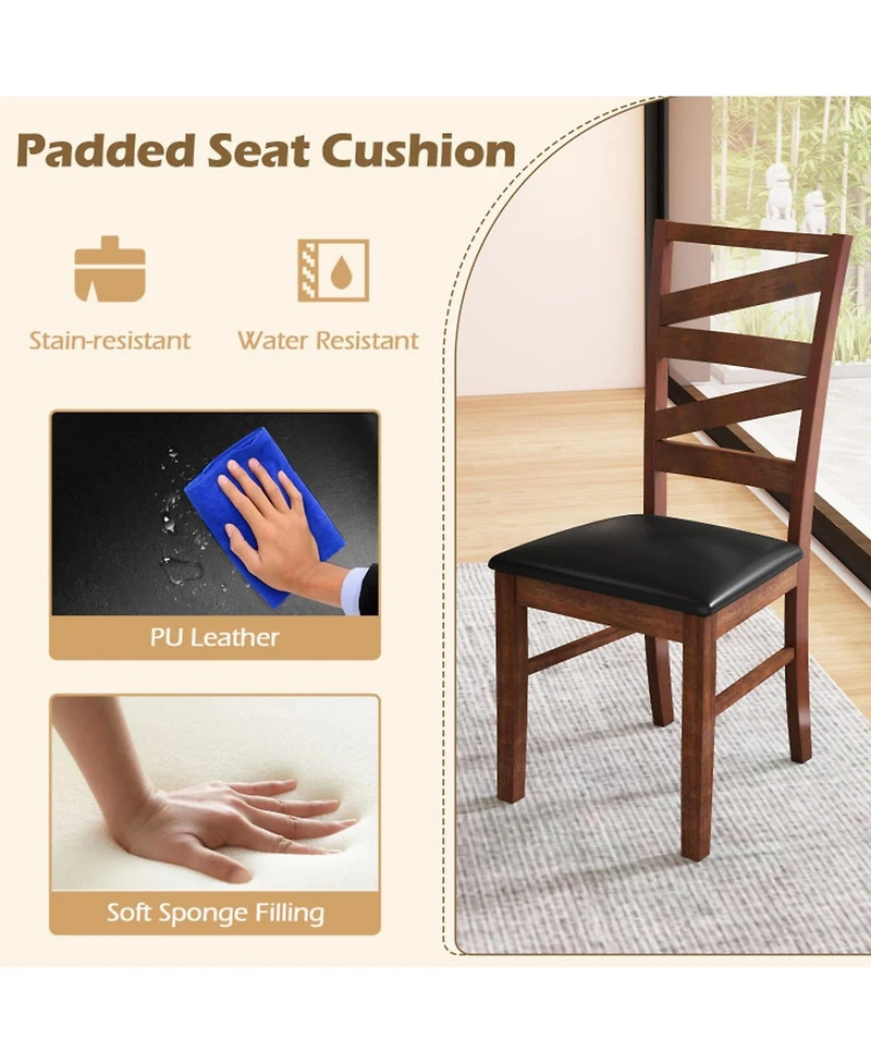 Sugift Set of 2 Kitchen Dining Side Chairs with Padded Pu Leather Seat and Rubber Wood Legs