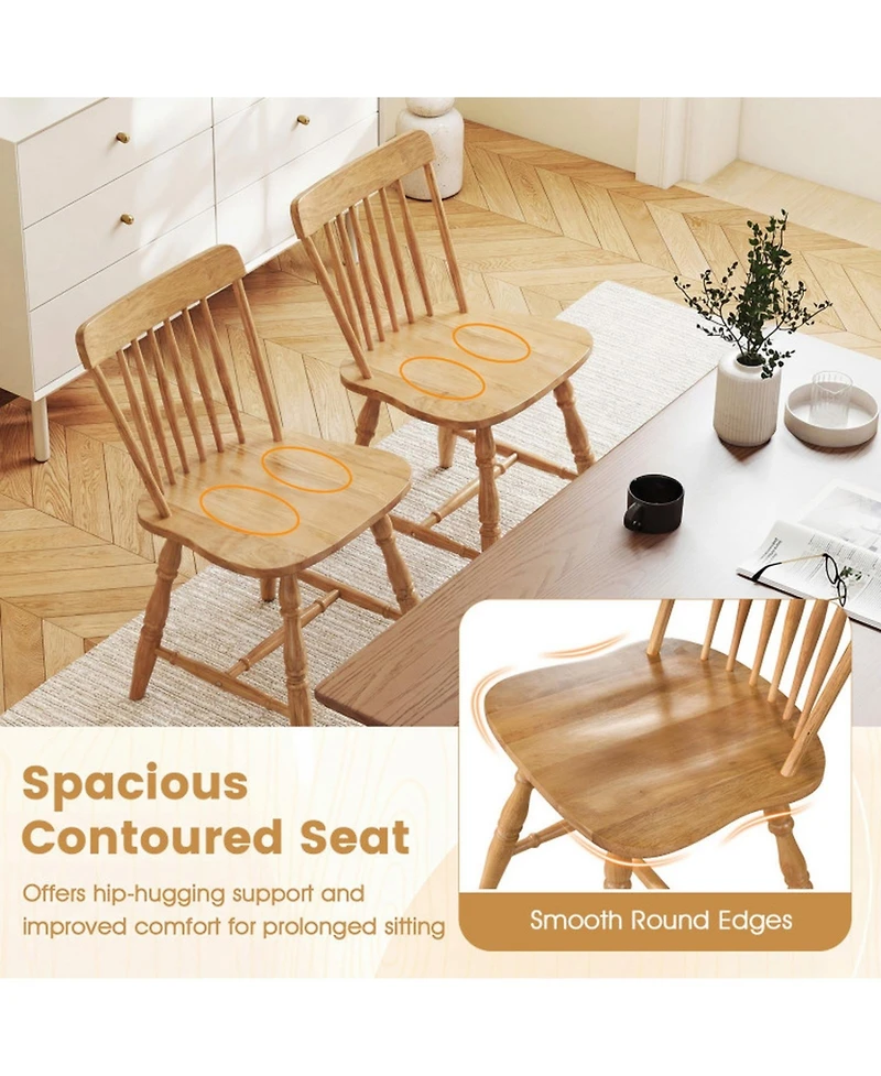 Sugift Set of 2 Windsor Dining Chairs with Curved Spindle Back Rubber Wood