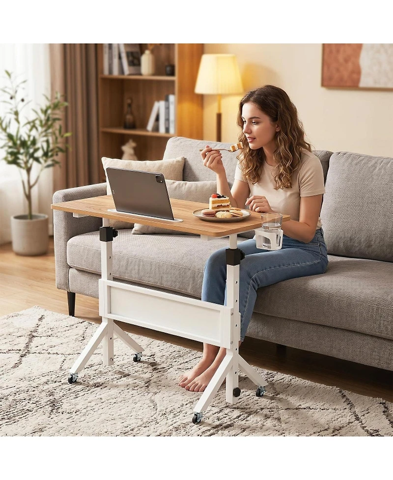 Sugift Mobile Standing Desk Height Adjustable Rolling Laptop Desk with Cup Holder Storage Basket