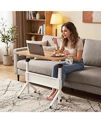 Sugift Mobile Standing Desk Height Adjustable Rolling Laptop Desk with Cup Holder Storage Basket