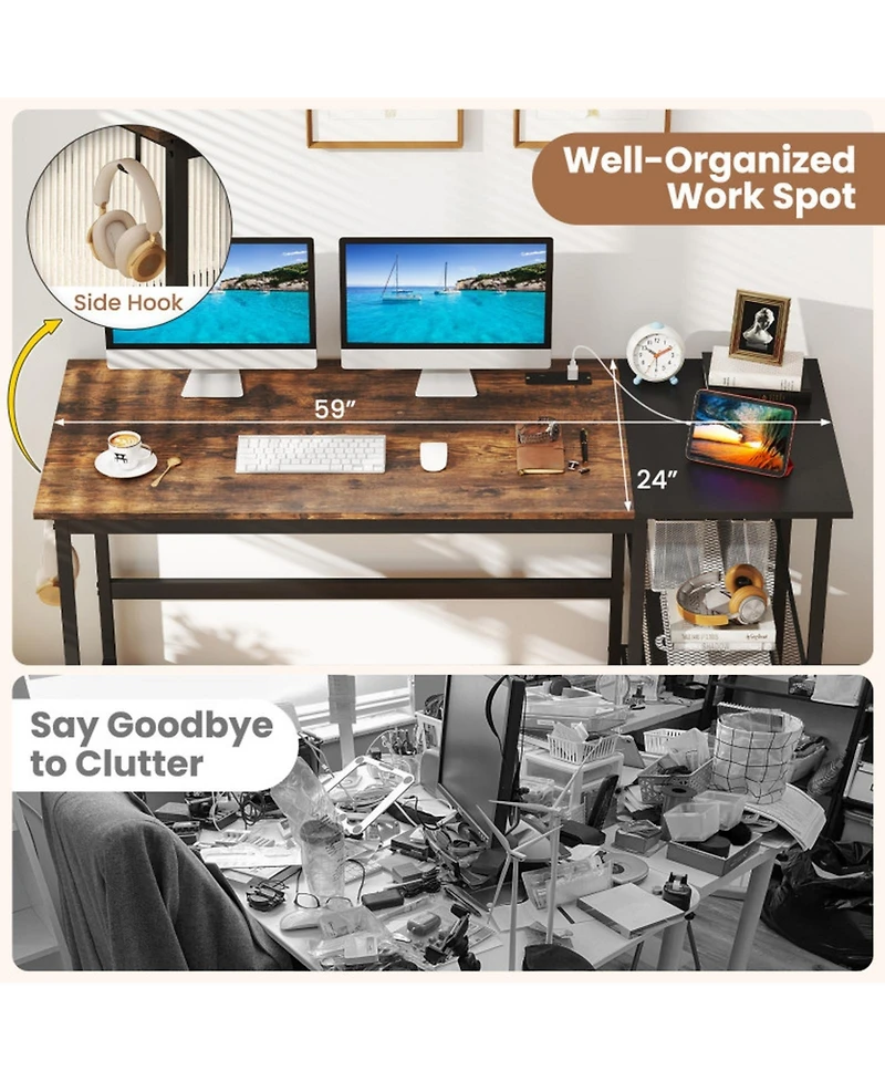 Sugift 59 inch Home Office Computer Desk with Removable Storage Shelves