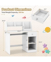 Sugift Kids Study Desk Writing Table with Hutch Drawer Shelves Keyboard Tray 35.5in x 18in x 35.5inch
