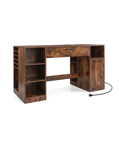 Sugift Sewing Craft Desk with Power Outlets 2 Drawers and Open Compartments