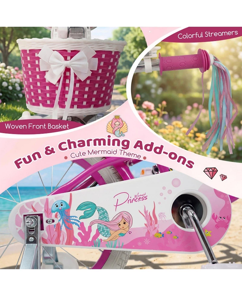Sugift Princess of the Sea 20" Adjustable Coaster-Brake Kids' Bike, Ages 3-8