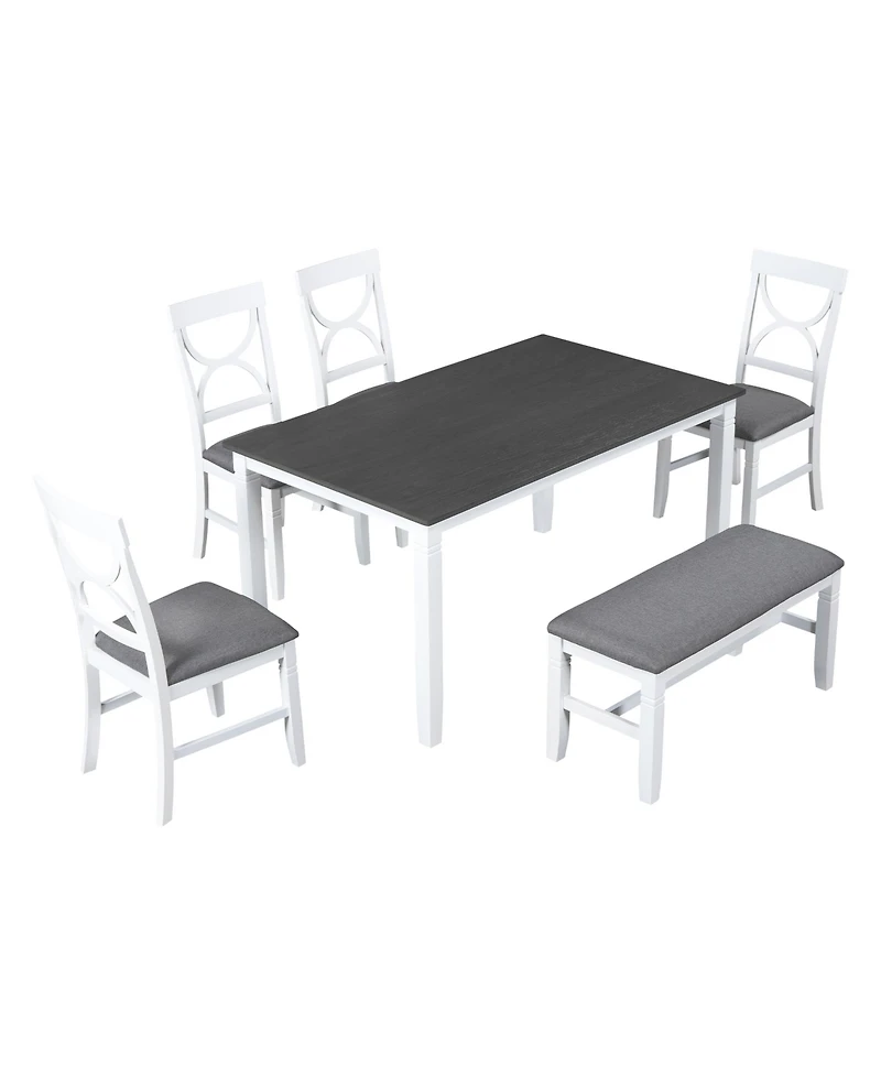Boyel Living 6-Piece Wood Dining Table Set Kitchen Table Set with Upholstered Bench and 4 Dining Chairs, Farmhouse Style
