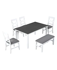 Boyel Living 6-Piece Wood Dining Table Set Kitchen Table Set with Upholstered Bench and 4 Dining Chairs, Farmhouse Style
