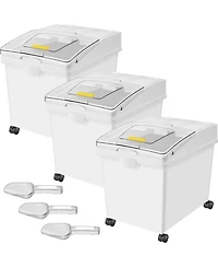 Viyet 3 Pack 10.5 Gallon Food Storage Containers with Wheels and Scoops