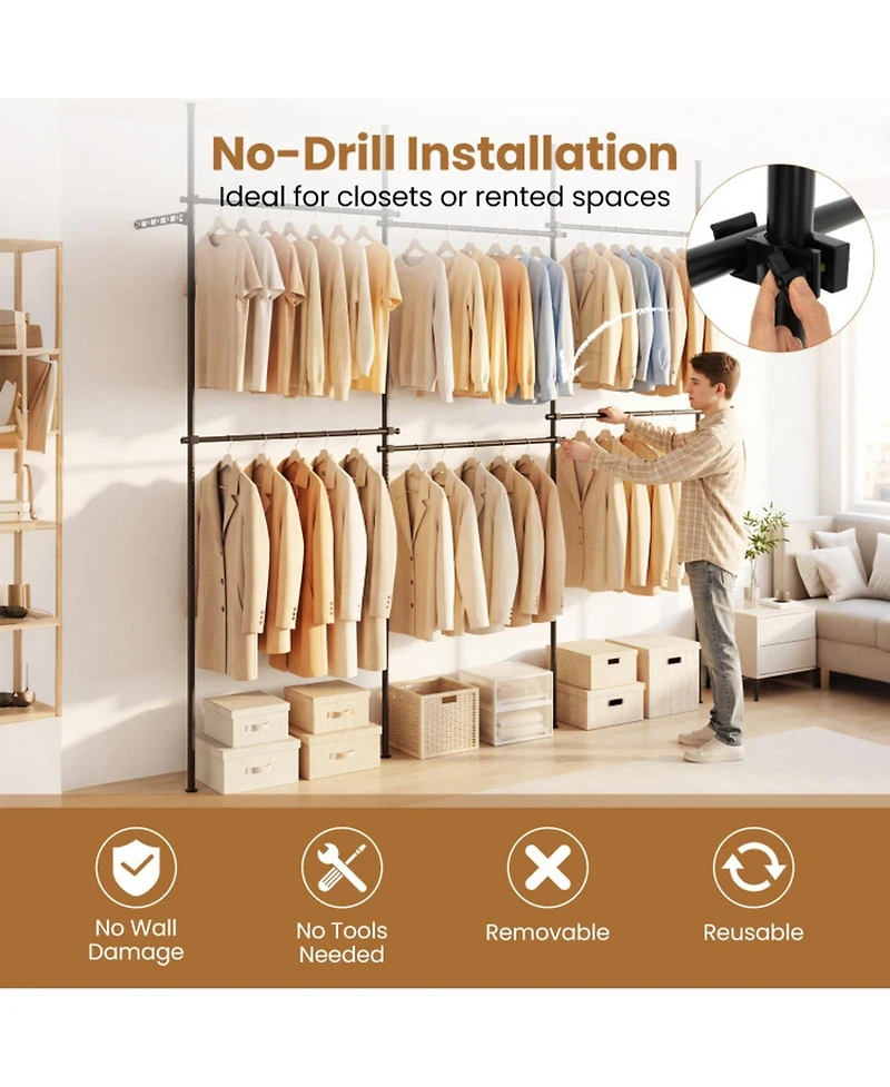 Hongge Floor to Ceiling Clothes Rack with Six Telescoping Hanging Bars