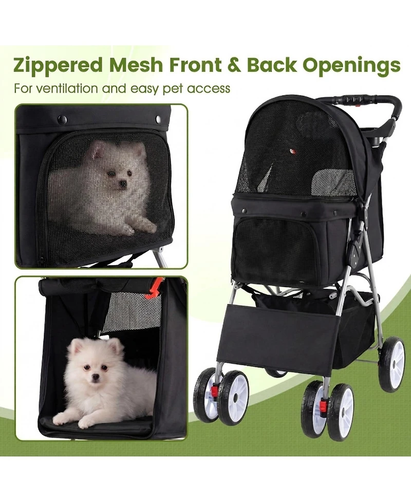 Hongge 4-Wheel Foldable Pet Stroller for Dogs up to 33 lbs