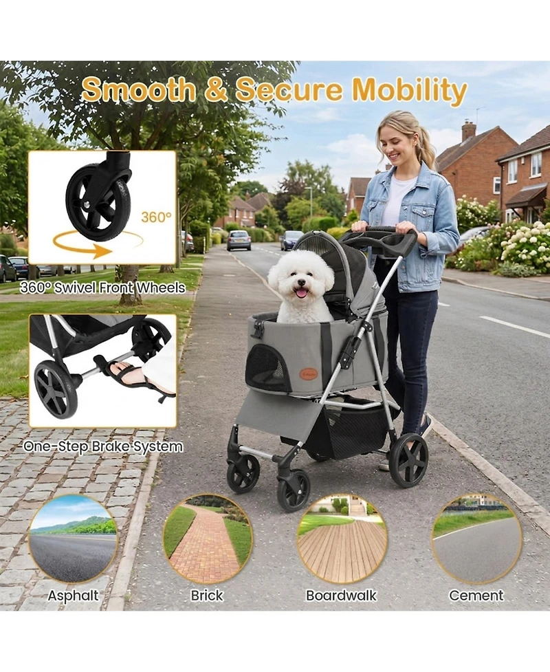 Hongge Compact 3-in-1 Pet Stroller Featuring a Detachable Carrier