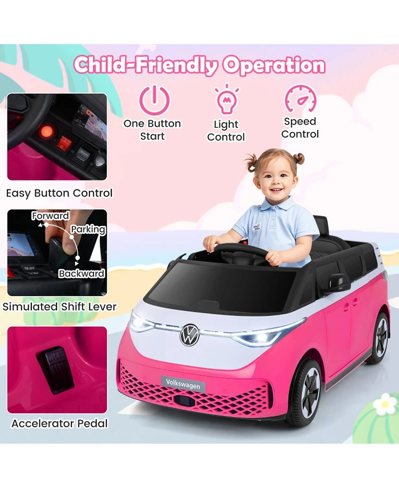 Hongge 12V Kids Ride-On Bus with Parent Remote Led Headlights and Music