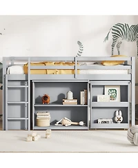 Sailvan Twin Loft Bed with Drawer Cabinet, Shelf Cabinet and Pulling Out Desk, Guardrail ,Ladder