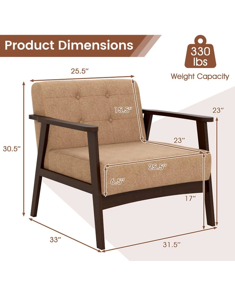 Sugift Rubber Wood Frame Accent Chair with Armrests for Living Room