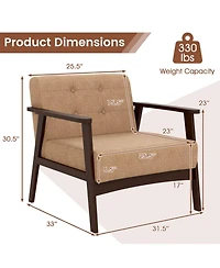 Sugift Rubber Wood Frame Accent Chair with Armrests for Living Room