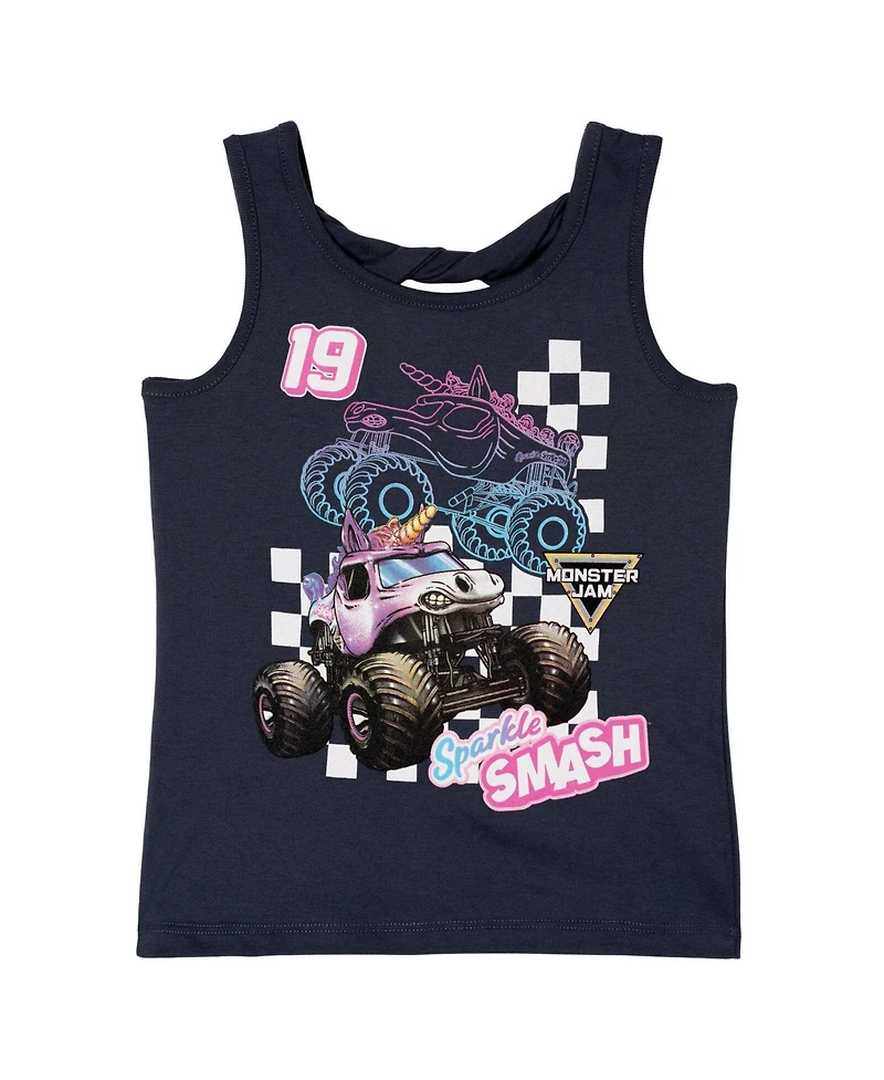 Monster Jam Girls' 4-16 Sparkle Smash Sleeveless Athletic Graphic Tank Top and Shorts, 2-Piece Set