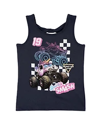 Monster Jam Girls' 4-16 Sparkle Smash Sleeveless Athletic Graphic Tank Top and Shorts, 2-Piece Set