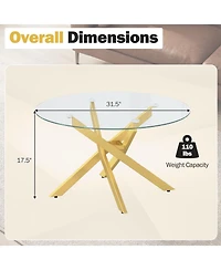 Costway 31.5" Glass Coffee Table with Tempered Top and Geometric Metal Frame