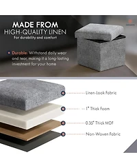 Ornavo Home 2 Pack 12" Small Square Collapsible Storage Ottoman, Foot Stool, Seat