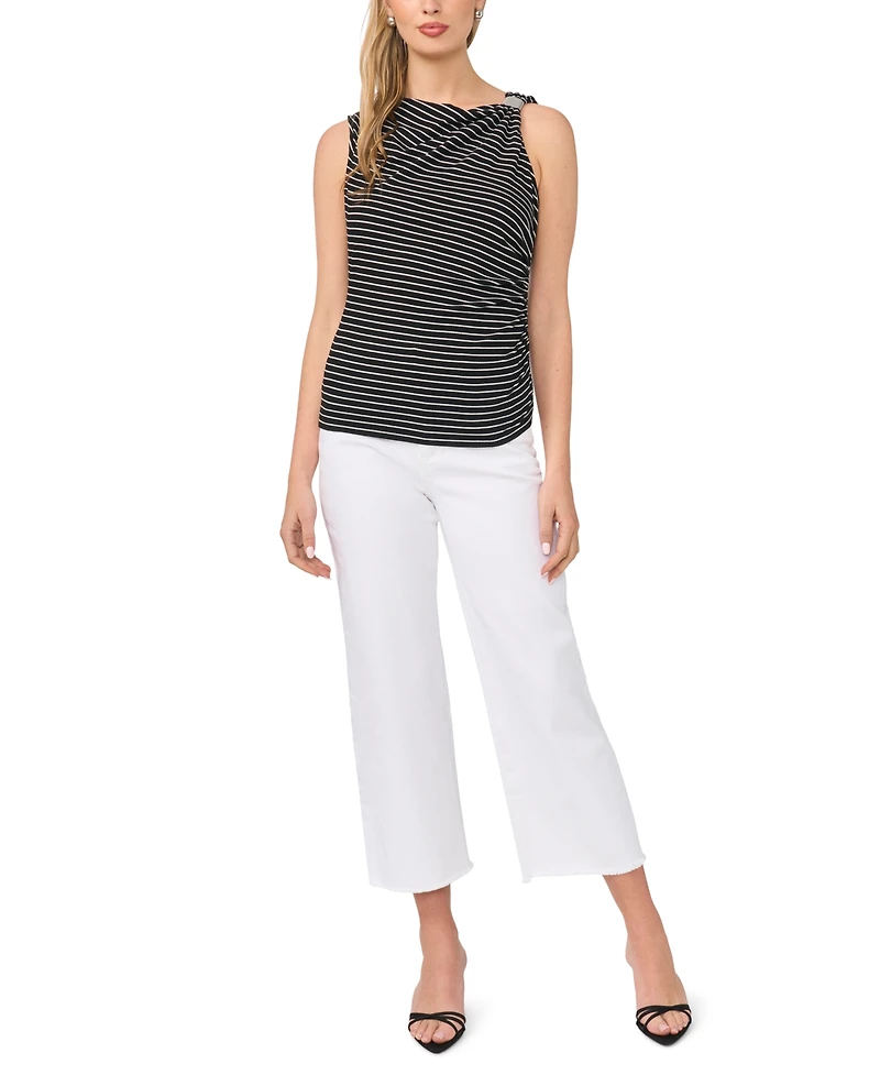Sam & Jess Women's Asymmetrical Ruched Cowl Neck Knit Top