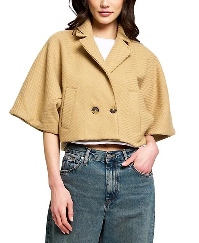 Central Park West Women's Lyla Cropped Double-Breasted Short-Sleeve Jacket