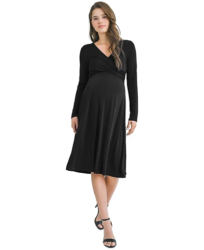 Hello Miz Maternity Nursing Surplice V-Neck Long-Sleeve Midi Dress