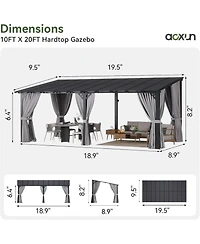 Aoxun 20'x10' Wall Mounted Lean to Gazebo, Aluminum Pergola with Polycarbonate Roof, Curtains and Net