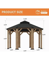 Aoxun 13'x13' Wooden Hardtop Gazebo, Outdoor Pavilion with Galvanized Steel Double Roof for Patio Garden Deck
