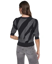 Dkny Women's Colorblock Lurex 3/4-Sleeve Pullover Sweater