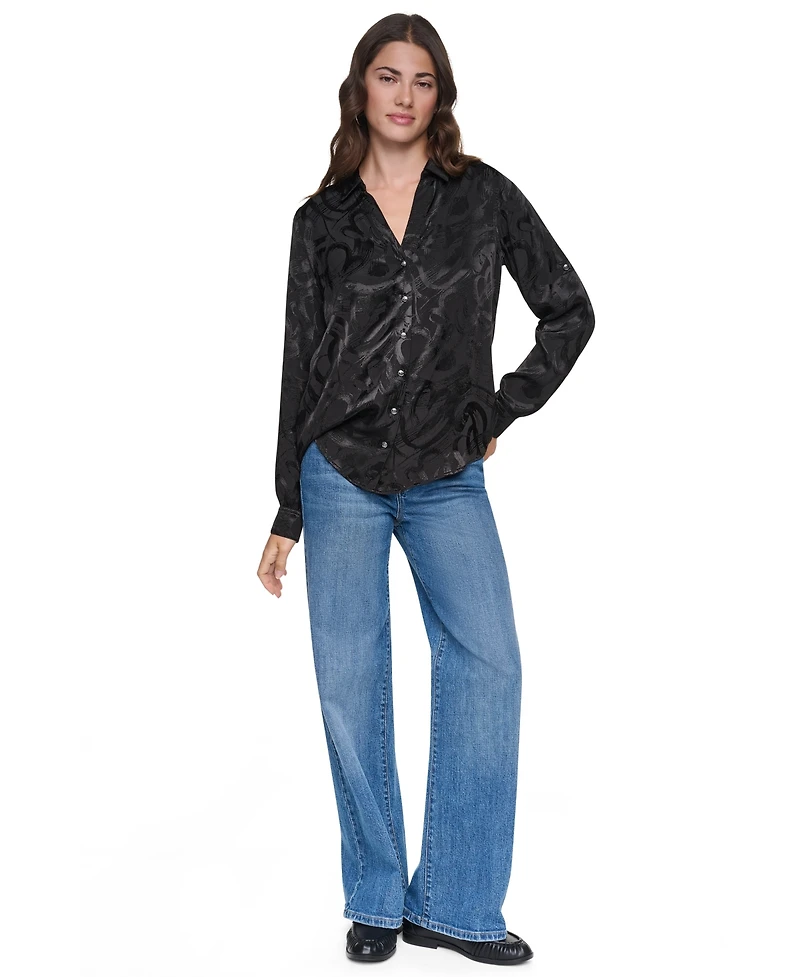 Dkny Women's Roll-Tab Jacquard Blouse