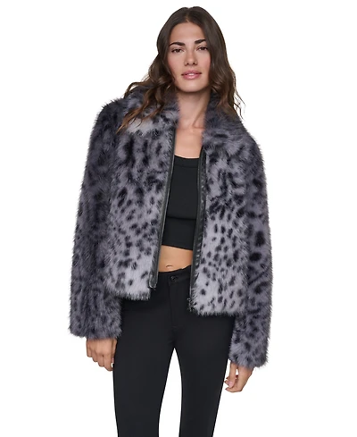 Dkny Women's Long-Sleeve Faux Fur Animal Print Jacket