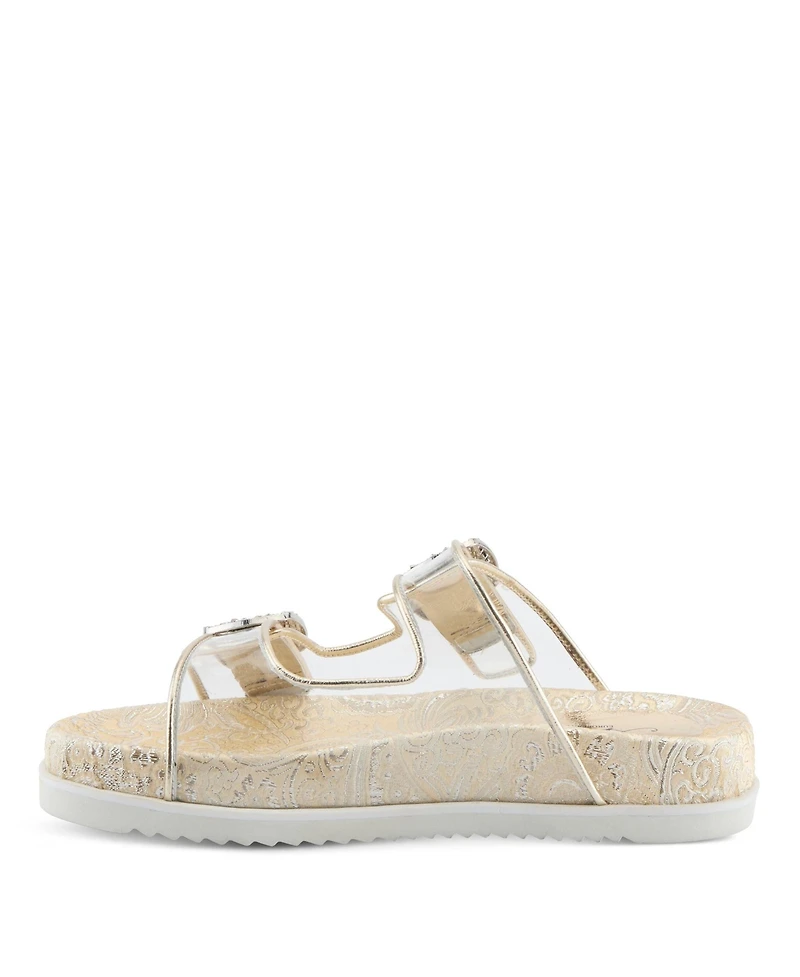 Azura Women's Slidemein Lucite Flatform with Buckle Closure