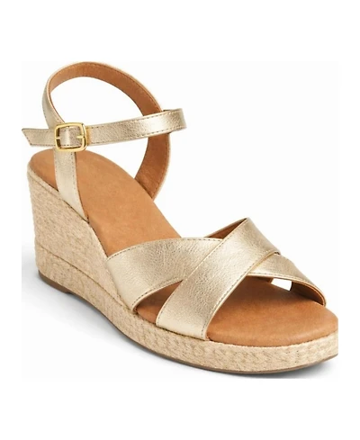 Menina Step Women's Jimena Double Band Gold Wedge Espadrilles