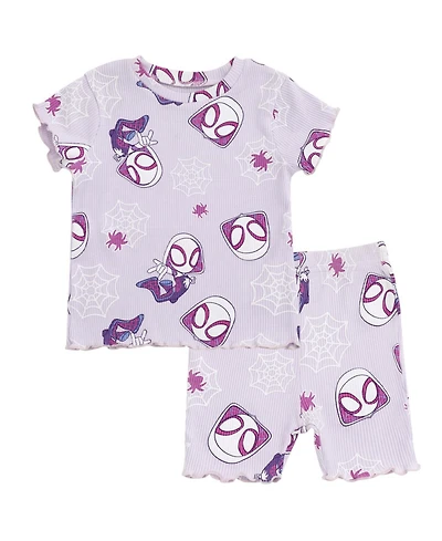 Spidey and His Amazing Friends Baby Girls' Ghost-Spider Lettuce-Edge Ribbed-Knit T-Shirt and Shorts, 2-Piece Set