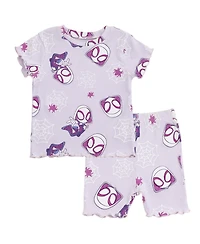 Spidey and His Amazing Friends Baby Girls' Ghost-Spider Lettuce-Edge Ribbed-Knit T-Shirt and Shorts, 2-Piece Set