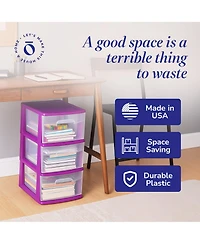 Homz Plastic 3 Drawer Medium Storage Container Tower, Purple Frame (2 Pack)