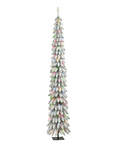 Puleo International 7' Pre-Lit Flocked Alpine Pencil Christmas Tree