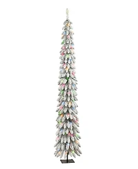 Puleo International 7' Pre-Lit Flocked Alpine Pencil Christmas Tree